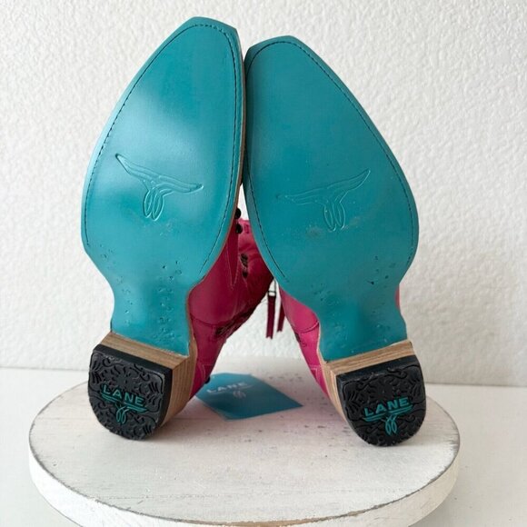 Lane COSSETTE Womens Cowboy Bootie 7.5 Pink Leather Western Short Ankle Boots - Picture 10 of 13